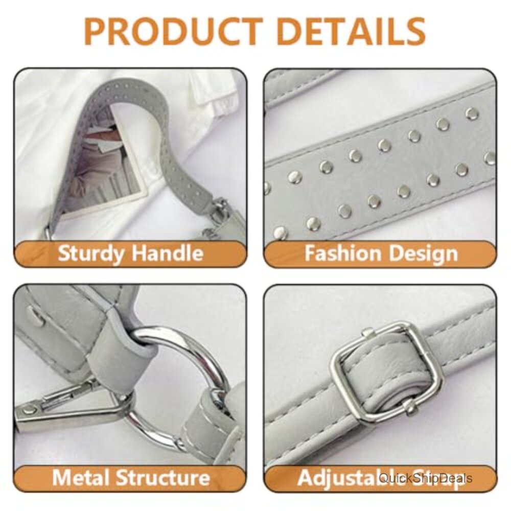 Y2K Studded Faux Leather Hobo Bag Adjustable Strap Crossbody Shoulder Purse - Picture 4 of 7